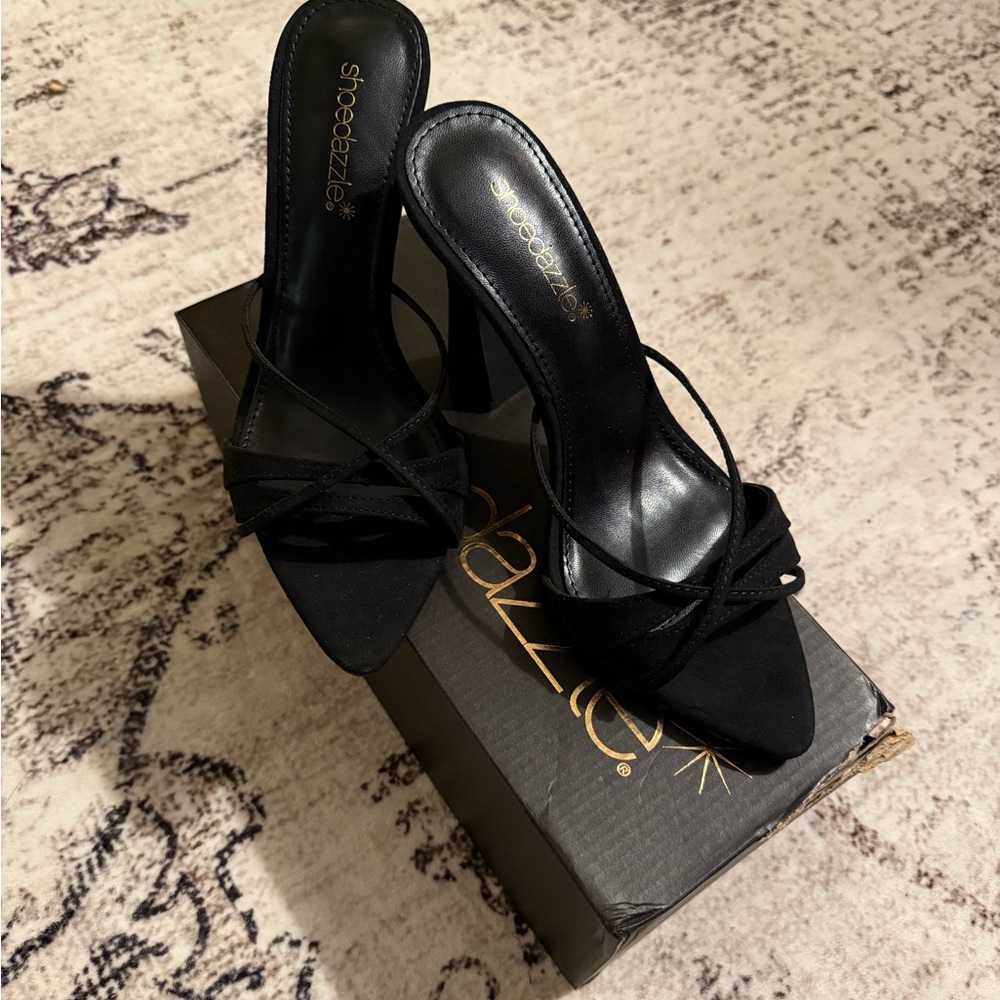 Shoe Dazzle Elegant Black Strappy Heels